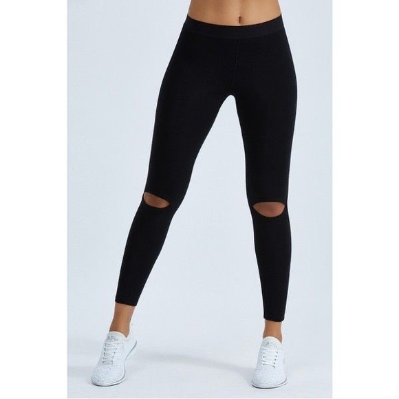Joah Brown Cut Loose Leggings High Waisted Cut-Out Knees Sueded Onyx Black - Picture 4 of 9